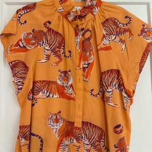 Source Unknown Orange Tiger Print Blouse